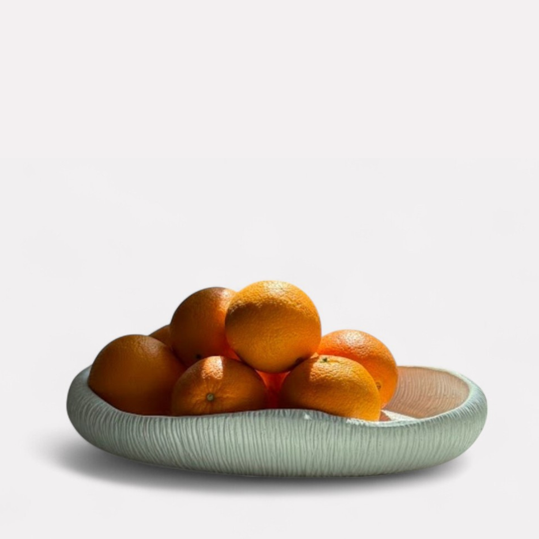 Zephyr Serving Tray, Artisan Cement Display Piece Hand-painted in White Dove, 14.1"L x 9.4"W x 2.3"H