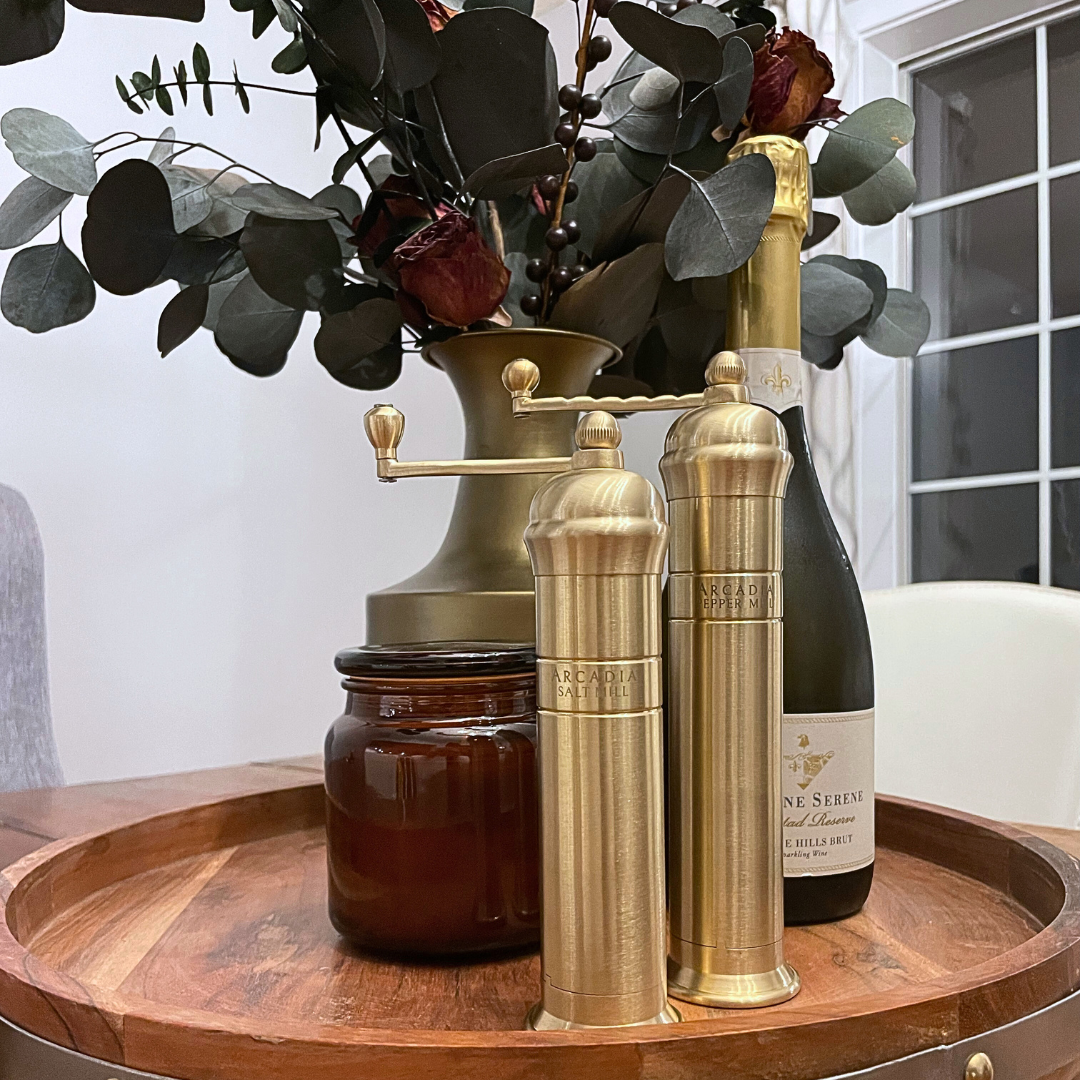 Auric, Vintage European Salt & Pepper Mill, Solid Brass, Timeless and Elegant Grinders