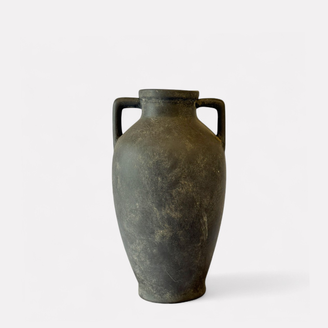 Hearth Terracotta Pot with Handles, Hand-Painted in Aged Black, 6.9"D X 12.6"H
