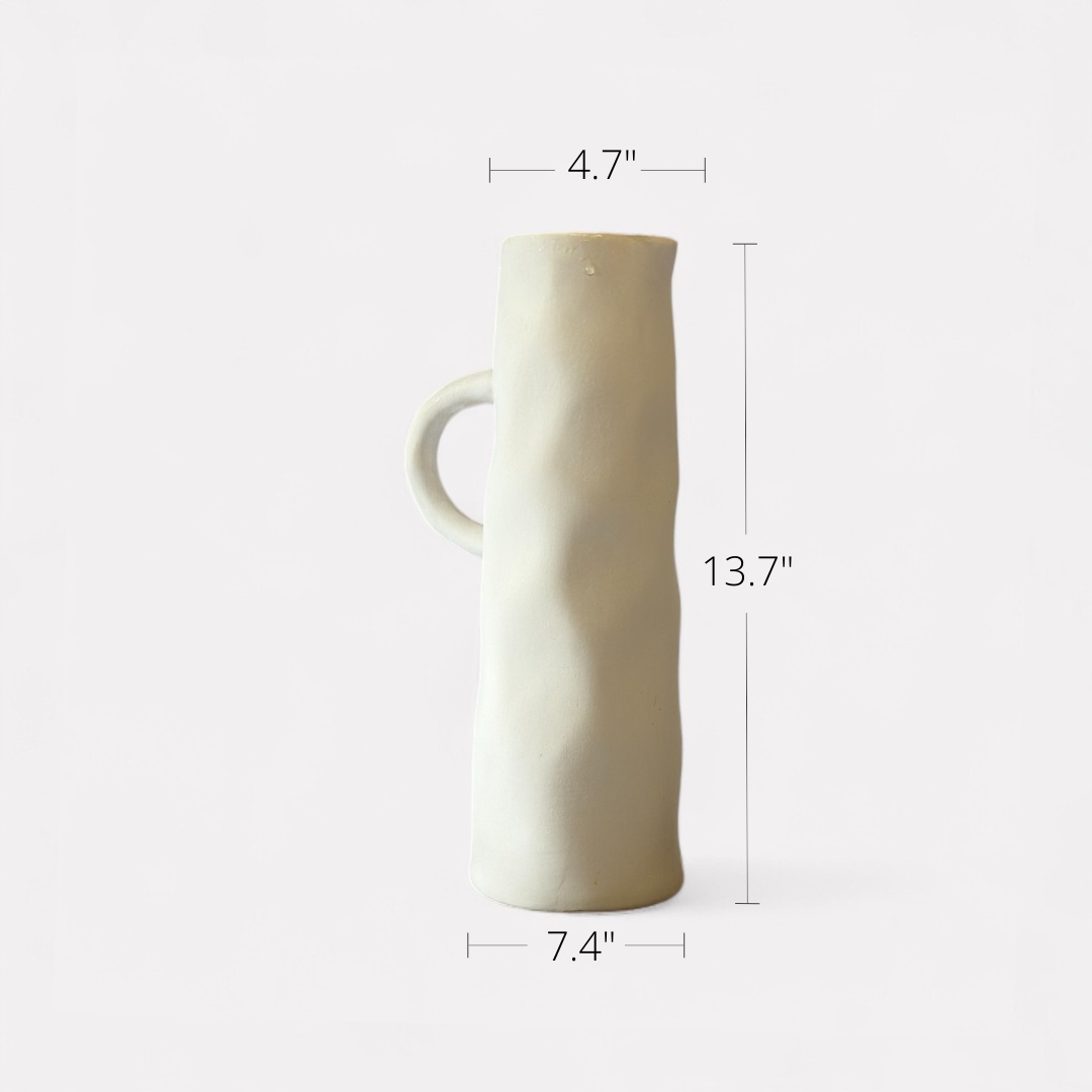 Savannah Pitcher-Style, Terracotta Planter, Handpainted in Oyster White