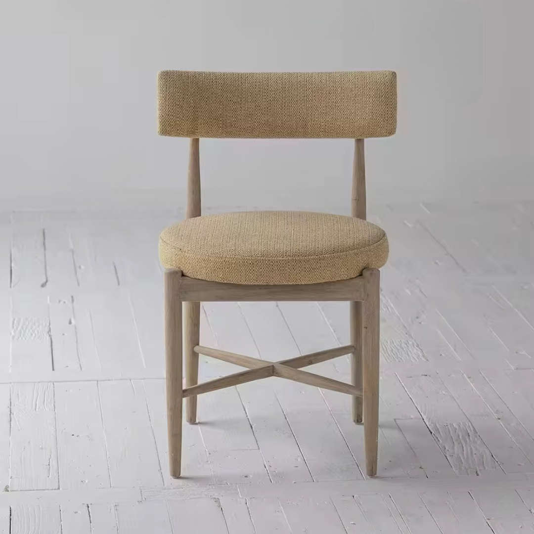 Kyra, Oak Dining Side Chair Finished in Smoky Grey Oak & Khaki Yellow Upholstery, 20"L x 20"W x 30"H