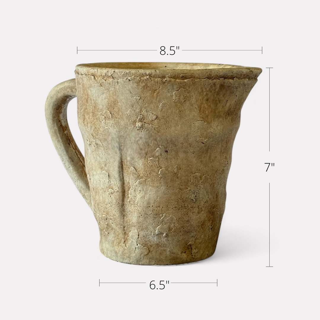 Valencia Carafe-Style Cement Planter, Hand-Painted in Aged White, 8.5"D x 7"H