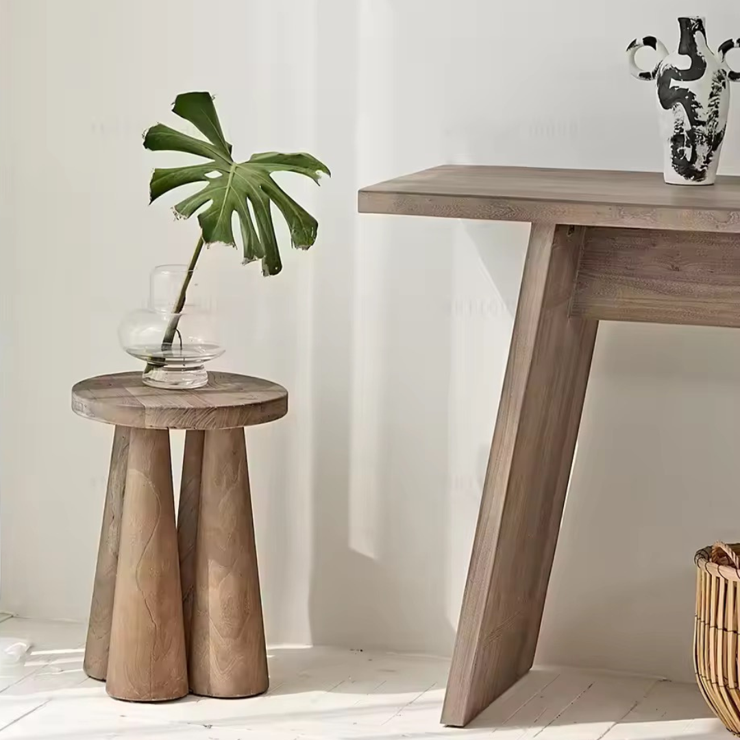 Drakon, Reclaimed Elm Stool in Natural Walnut Finish 15”D x 20”H