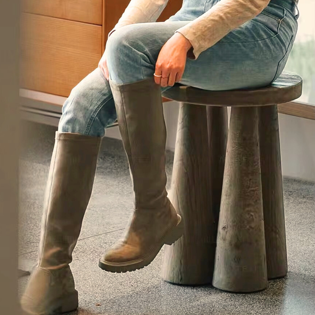 Drakon, Reclaimed Elm Stool in Natural Walnut Finish 15”D x 20”H
