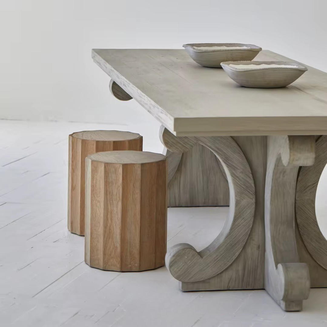 Myros, Oak Side Table in Sandy Grey Finish, 14”D x 18”H