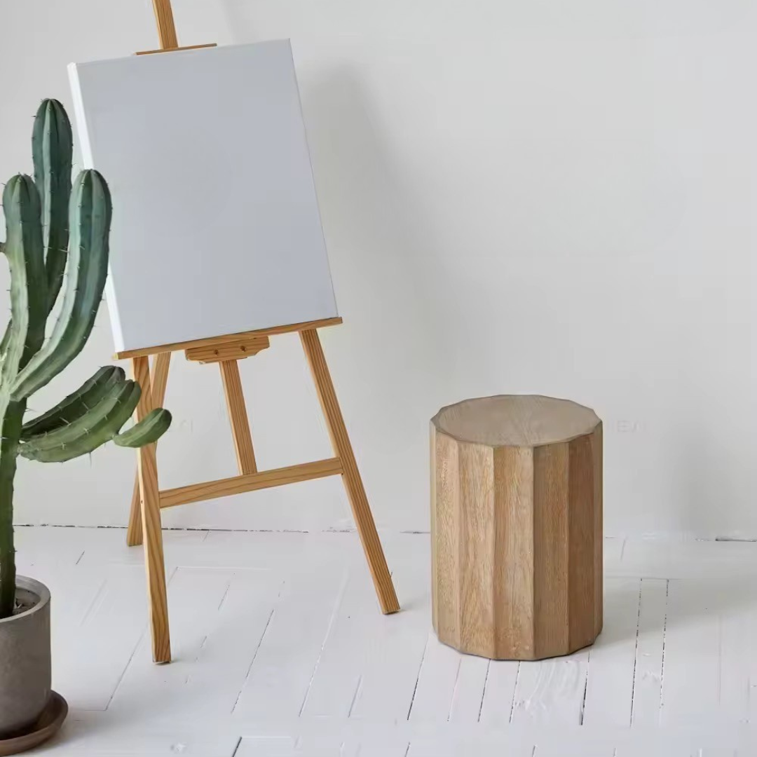 Myros, Oak Side Table in Sandy Grey Finish, 14”D x 18”H