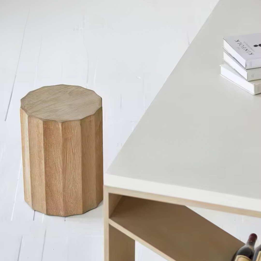 Myros, Oak Side Table in Sandy Grey Finish, 14”D x 18”H