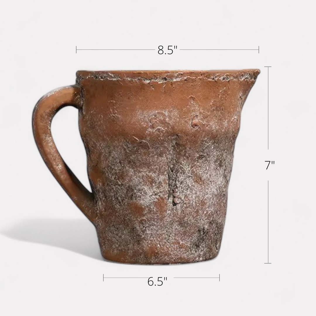 Valencia Carafe-Style Cement Planter, Hand-Painted in Aged Terracotta, 8.5"D x 7"H
