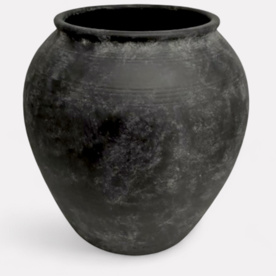 Cyprus XL,Fiber Clay Pot, Hand-painted in Weathered Black, 19.6"D x 19.6"H
