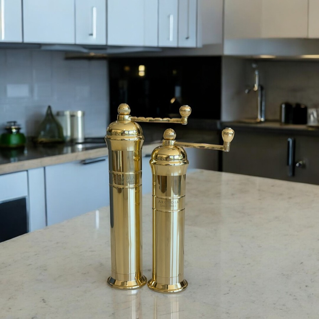 Arcadia, Vintage European Salt & Pepper Mill, Solid Brass, Timeless and Elegant Grinders 2.0