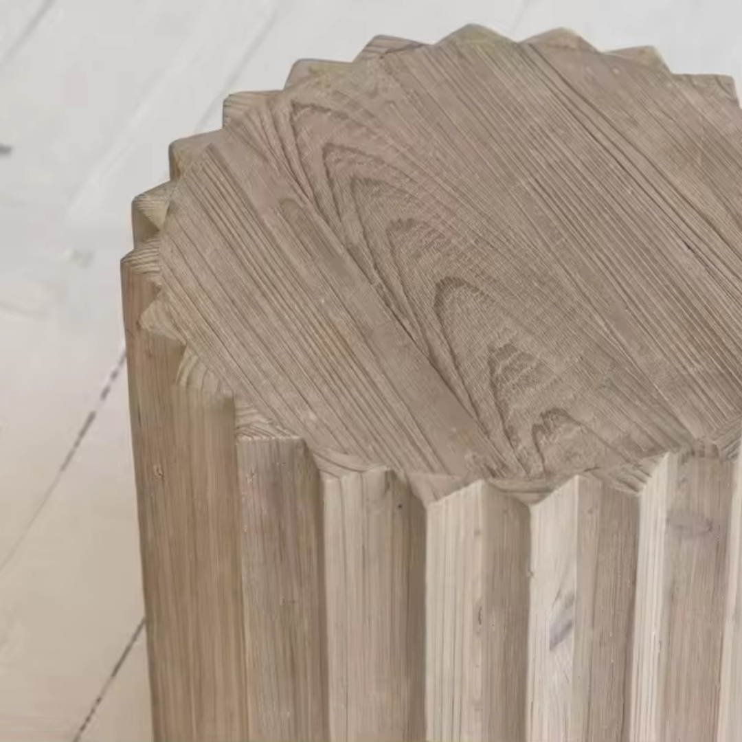 Koros, Recycled Pine Stool, Accent Table in Stonewashed Abalone Finish, 15”D x 16”H